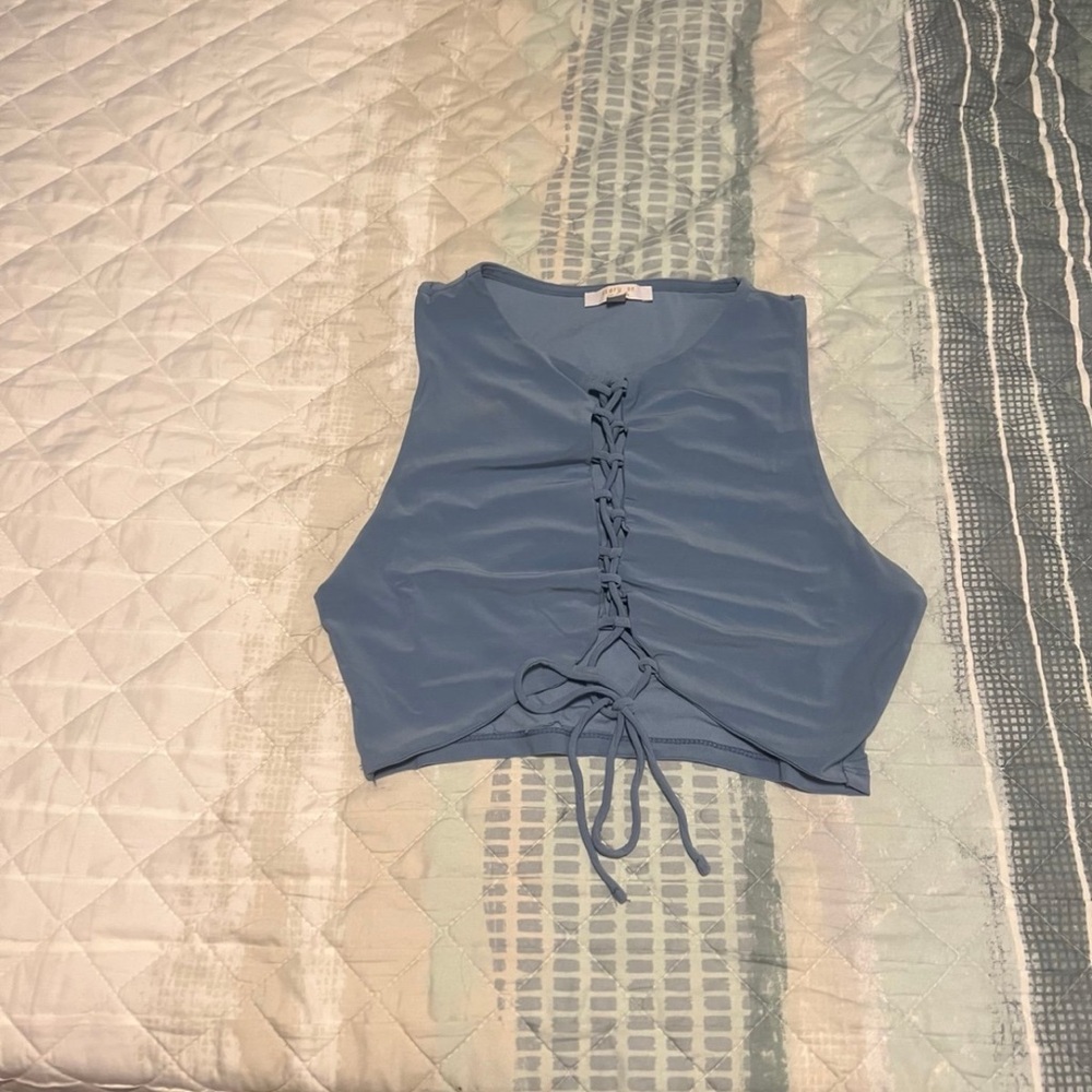 Discovery Blue Ruched Crop Tank Top